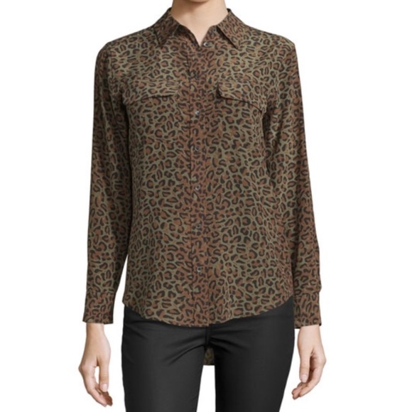 Equipment Tops - Equipment Leopard Print Slim Fit Silk Blouse - L